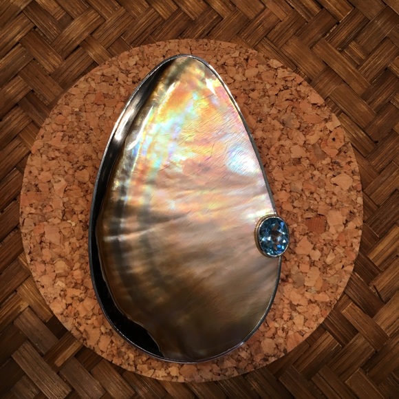 NWT Bezel-Set Mother-of-Pearl & Aquamarine Pendant - Picture 2 of 5